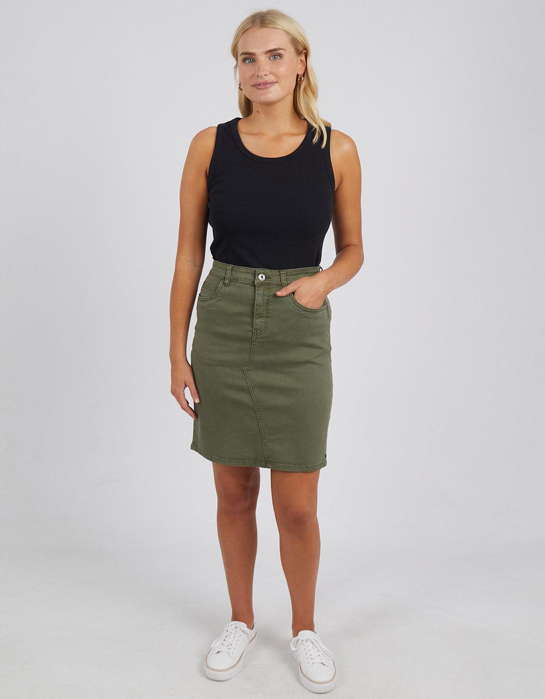 White & Co. | Elm Clothing | Belle Denim Skirt - Washed Khaki | Denim Skirts Australia