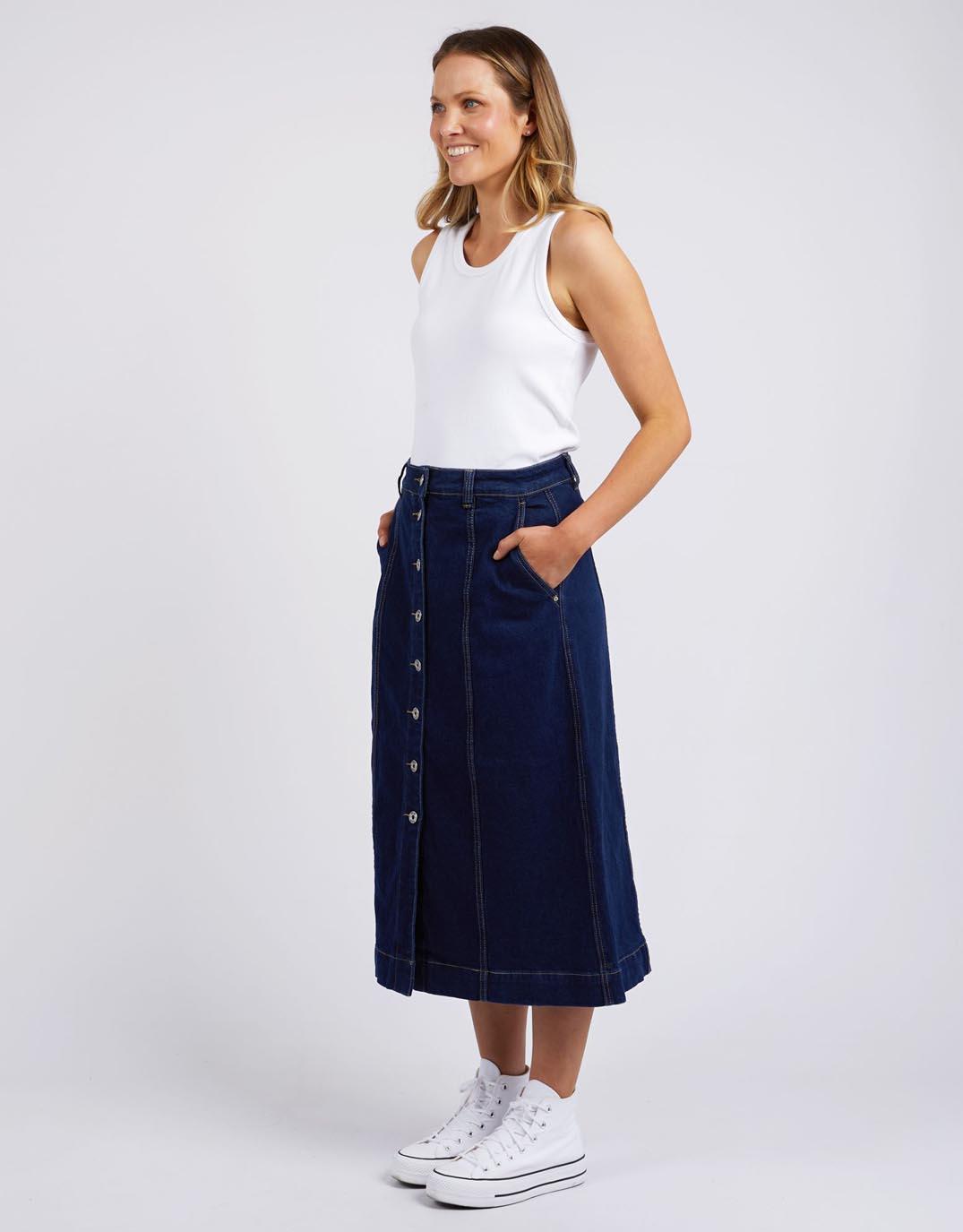 Elm - Florence Button Through Skirt - Dark Sapphire - White & Co Living Skirts