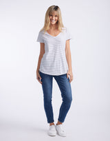 Elm - Fundamental Vee Tee - Black/White Stripe - White & Co Living Tops