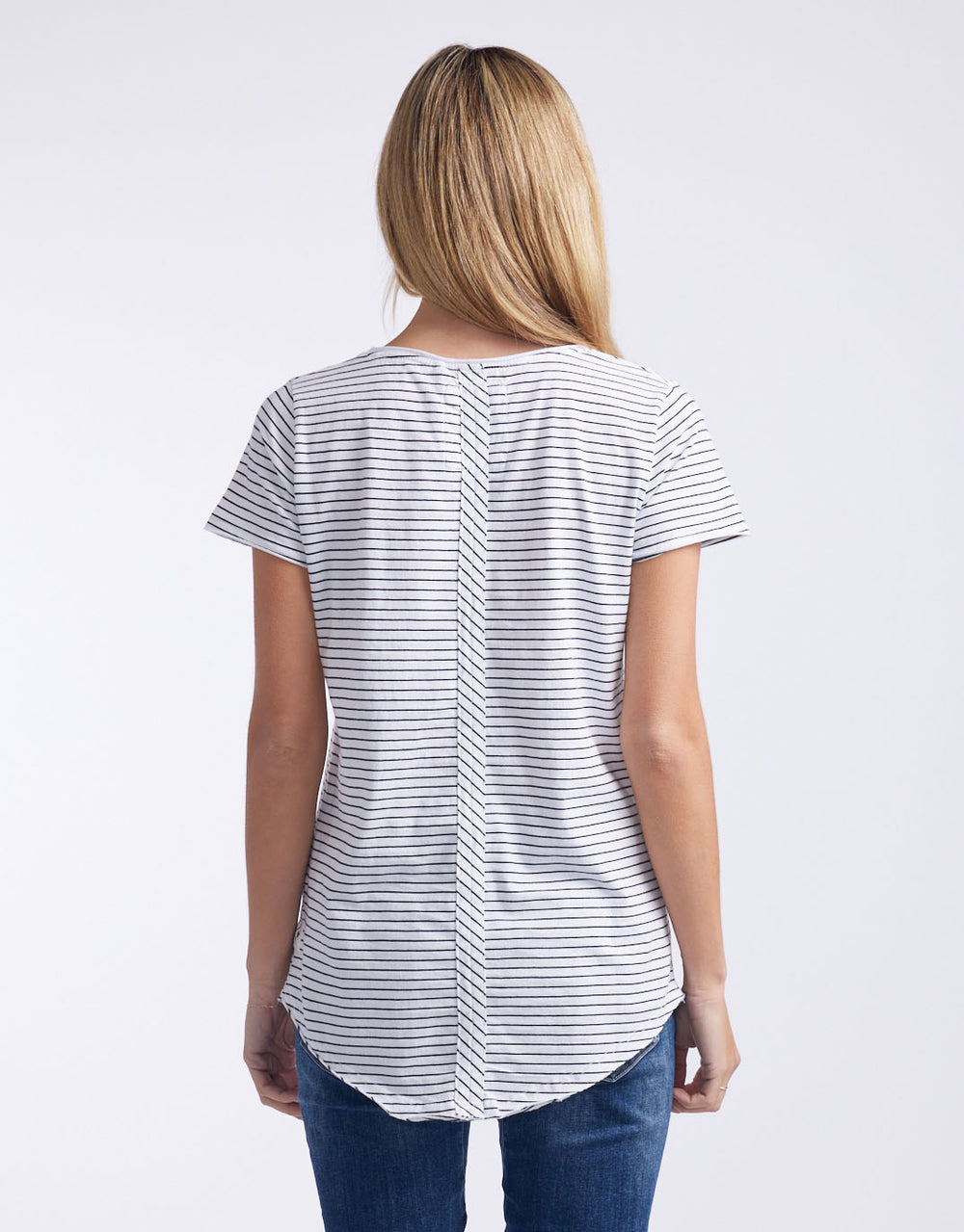 Elm - Fundamental Vee Tee - Black/White Stripe - White & Co Living Tops