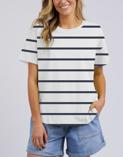 Halli Short Sleeve Stripe Tee - White/Navy Stripe