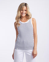 Elm - Indra Stripe Tank - White With Navy Stripe - White & Co Living Tees & Tanks