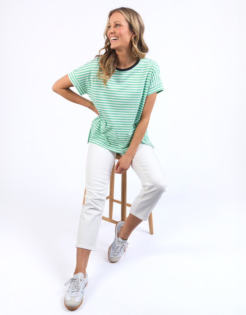 elm-jarrah-stripe-short-sleeve-tee-neon-mint-white-stripe-womens-clothing