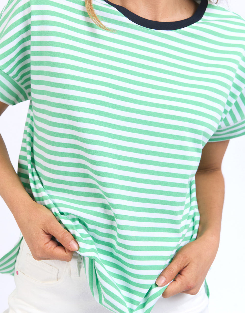 elm-jarrah-stripe-short-sleeve-tee-neon-mint-white-stripe-womens-clothing