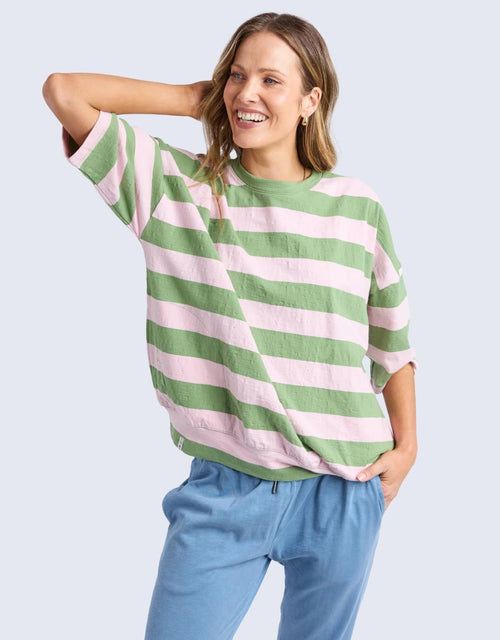 elm-mazie-block-stripe-sweat-forest-green-pink-lady-stripe-womens-clothing