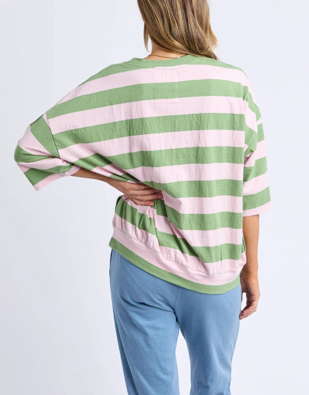 elm-mazie-block-stripe-sweat-forest-green-pink-lady-stripe-womens-clothing