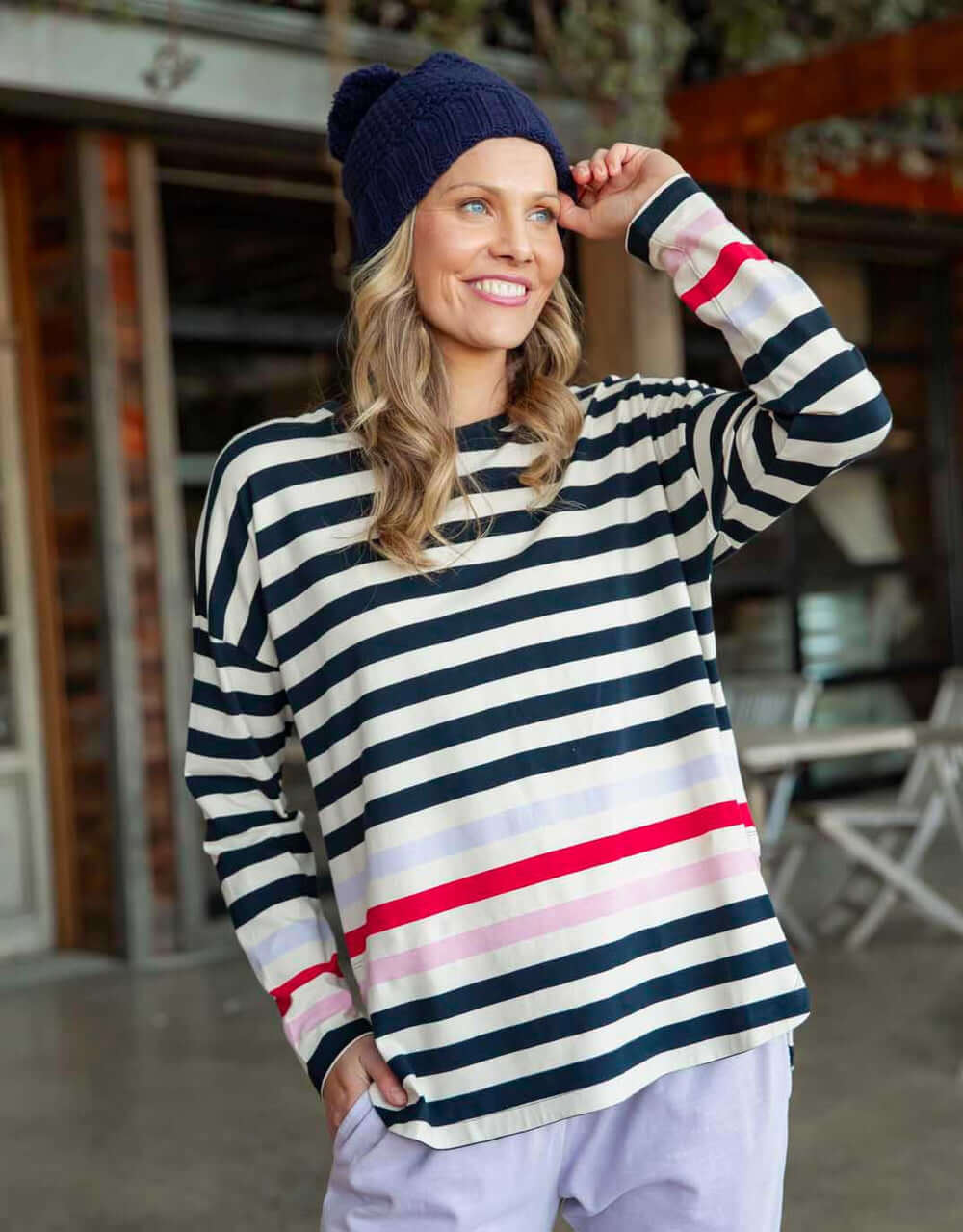 Retreat Long Sleeve Tee - Multicoloured Stripe