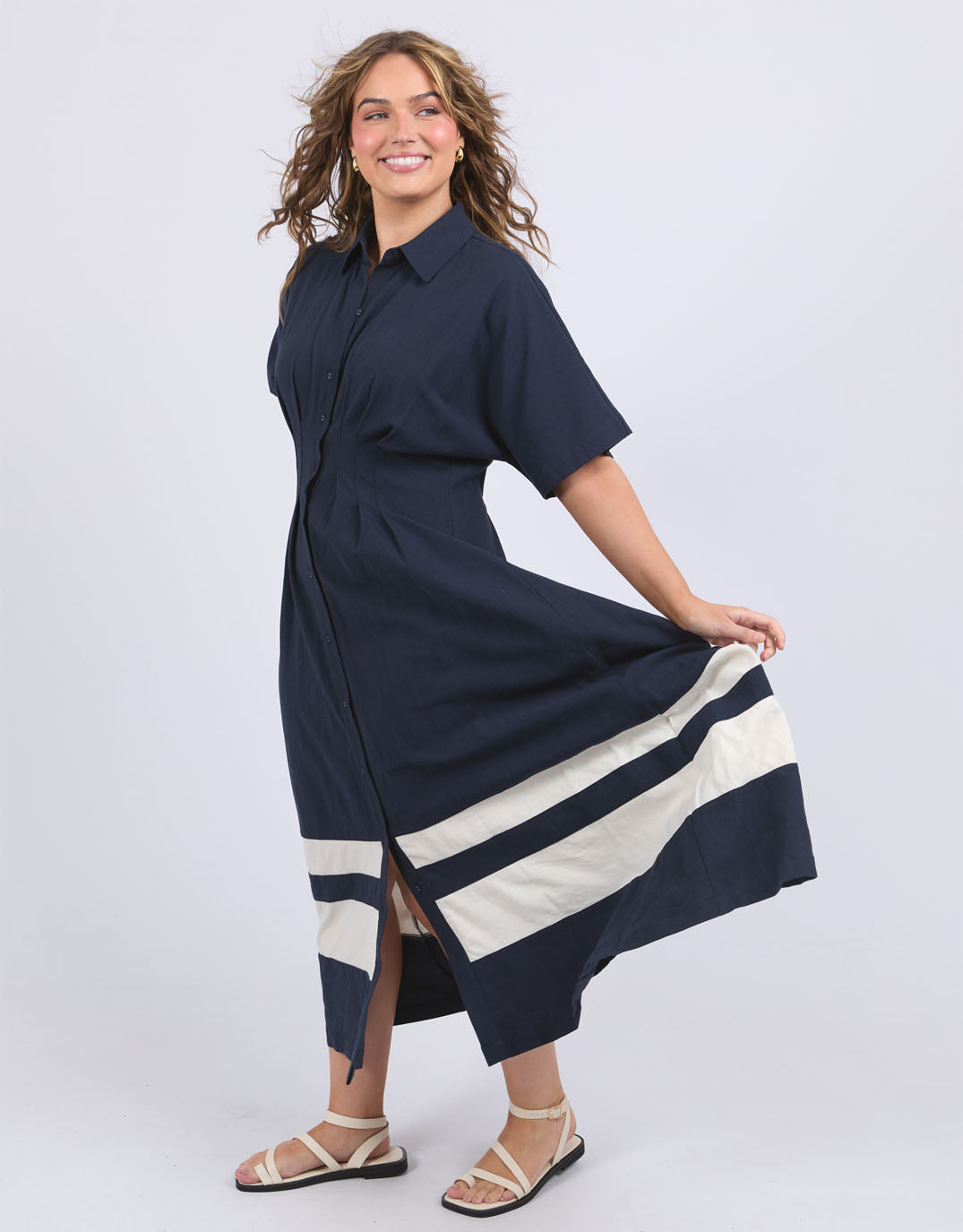 Buy Scarlet Midi Dress - Navy Stripe Elm for Sale Online New