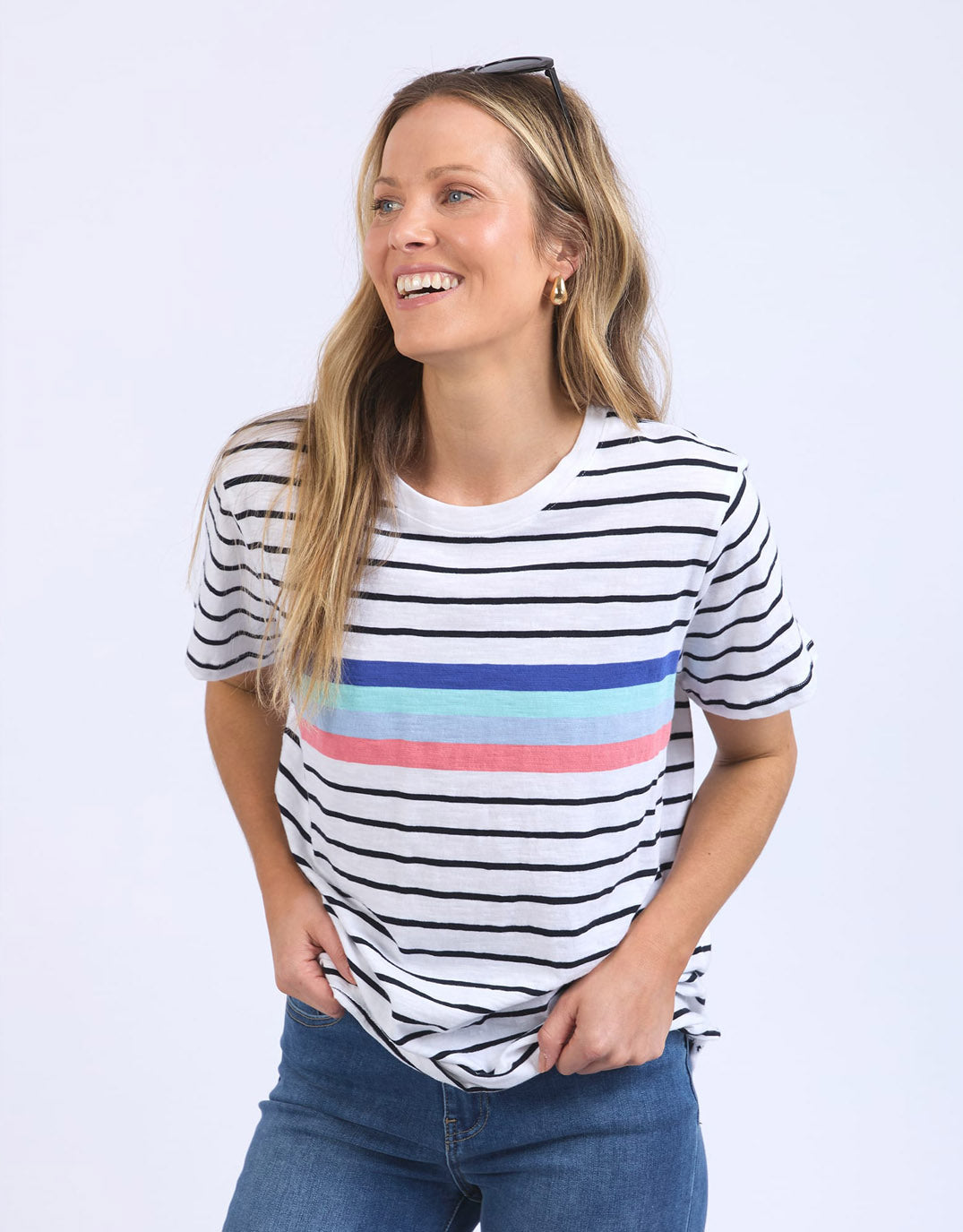 Zena Tee - White And Navy Stripe