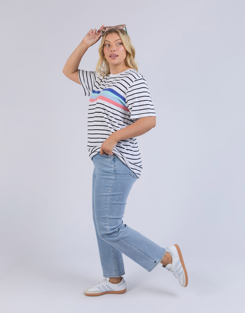 Zena Tee - White And Navy Stripe