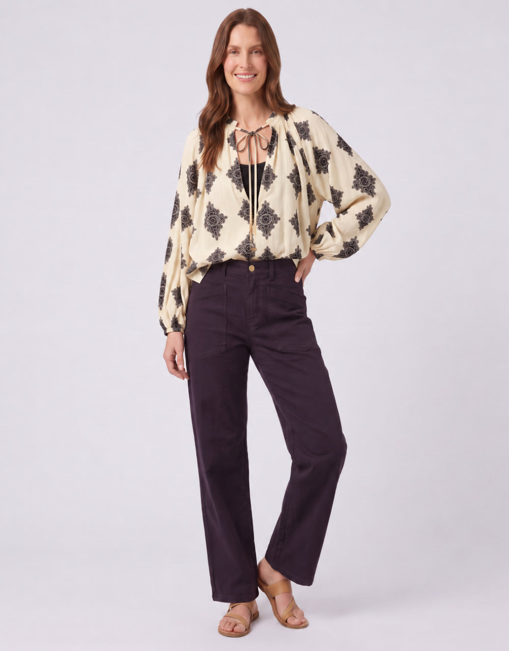 Estelle Mosaic Blouse - Natural/Black