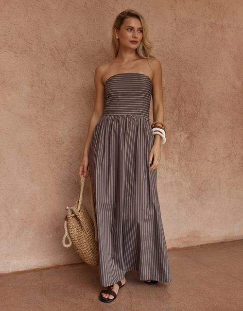 Everley Strapless Dress - Choc Stripe