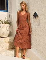 Alessia Lace Midi Dress - Red Clay
