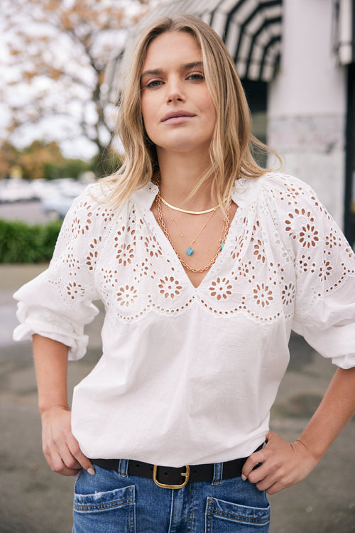 Fleur Broderie Blouse - White