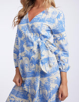 Florencia The Label - Porter Wrap Maxi Dress - Blue Palm Print - White & Co Living Dresses