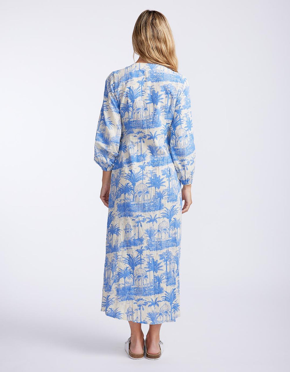 Florencia The Label - Porter Wrap Maxi Dress - Blue Palm Print - White & Co Living Dresses