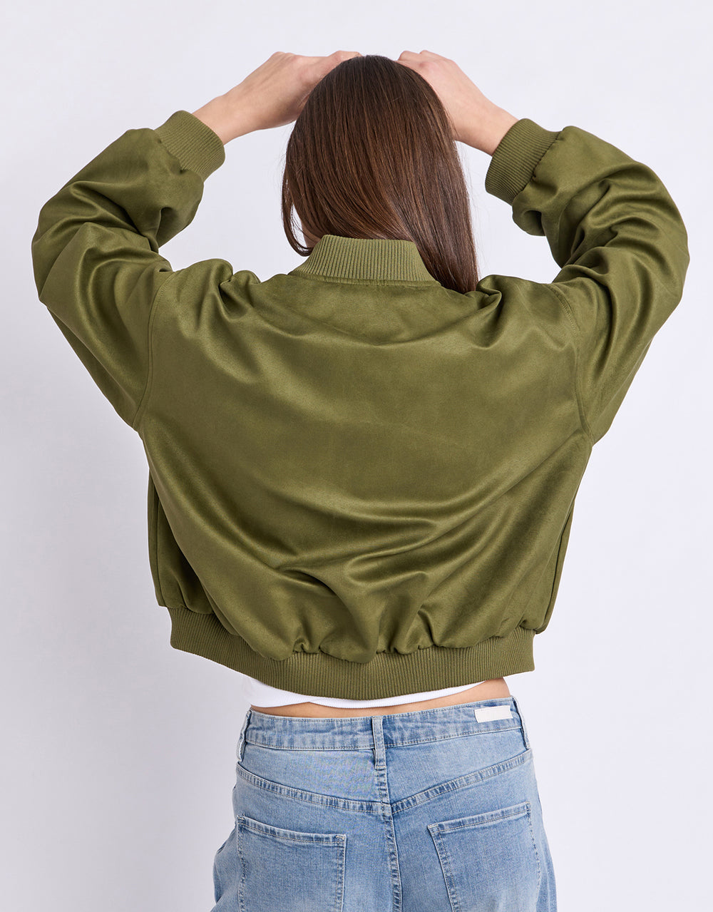 Evie Suede Bomber - Olive