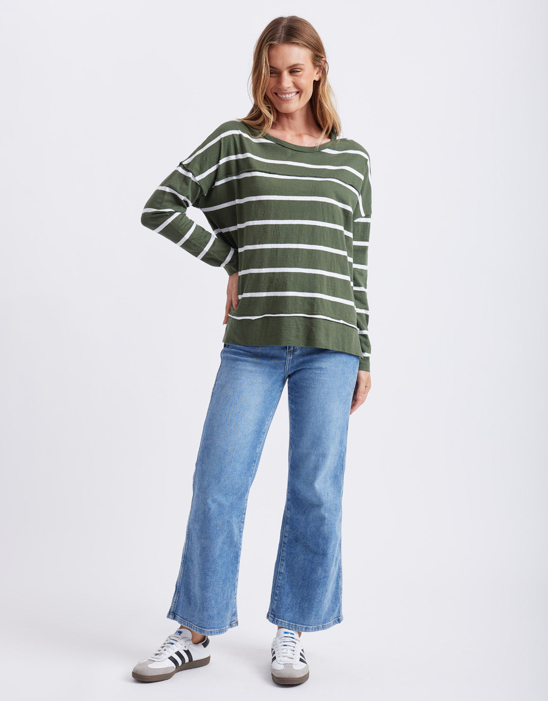 foxwood-jayne-stripe-throw-on-top-khaki-white-stripe-womens-clothing