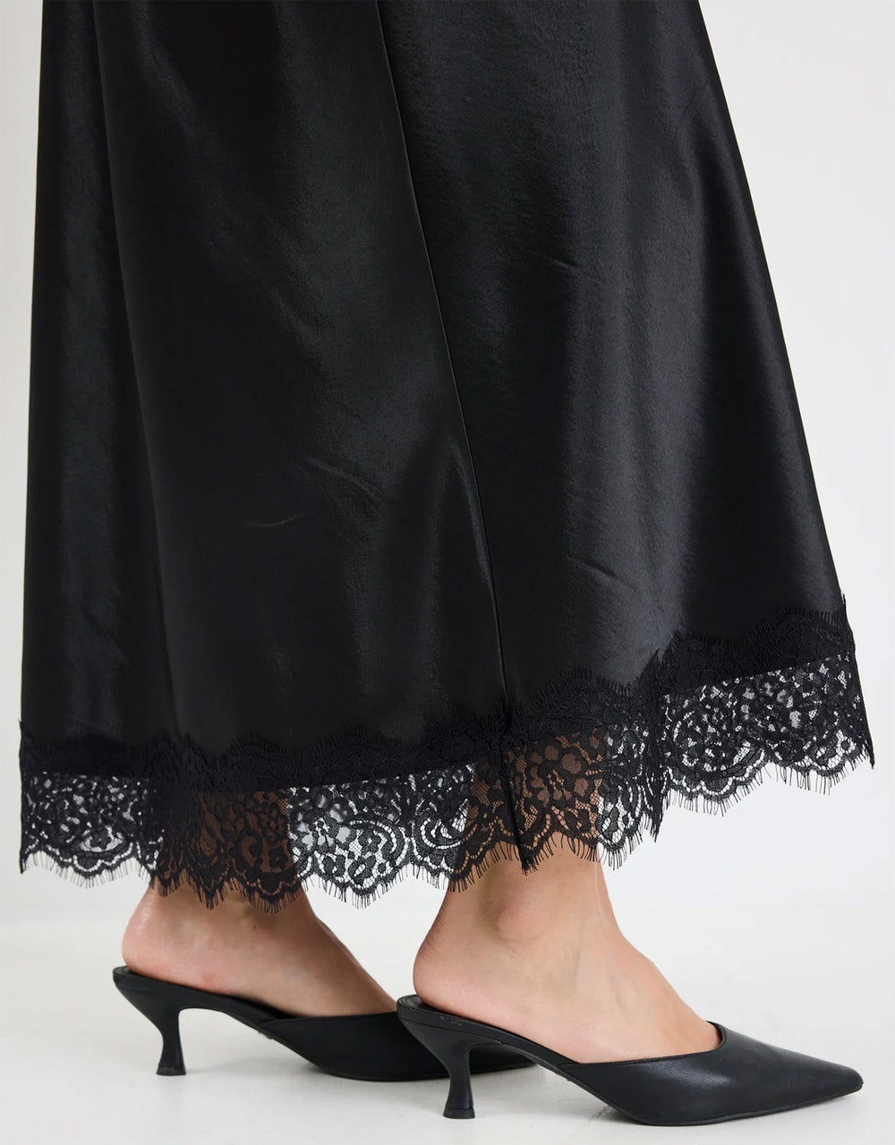 Margarita Satin Lace Trim Bias Maxi Skirt - Black