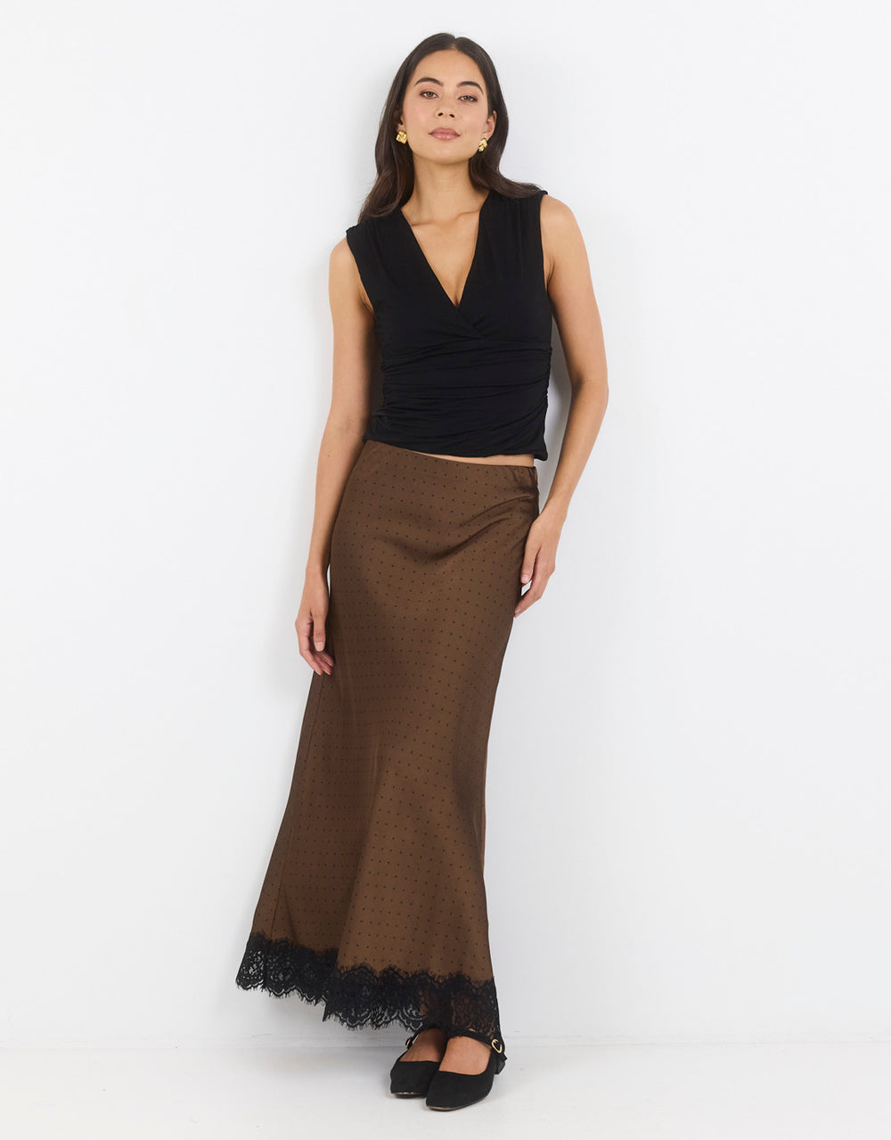 georgia-zoe-margarita-satin-lace-trim-bias-maxi-skirt-chocolate-polka-dot-womens-clothing