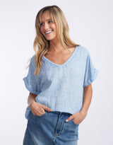 Calypso Linen Short Sleeve Top - Ice Blue