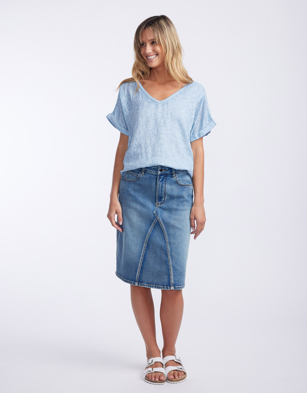 Calypso Linen Short Sleeve Top - Ice Blue
