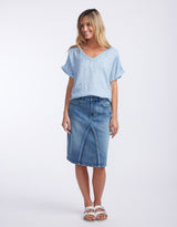 Calypso Linen Short Sleeve Top - Ice Blue