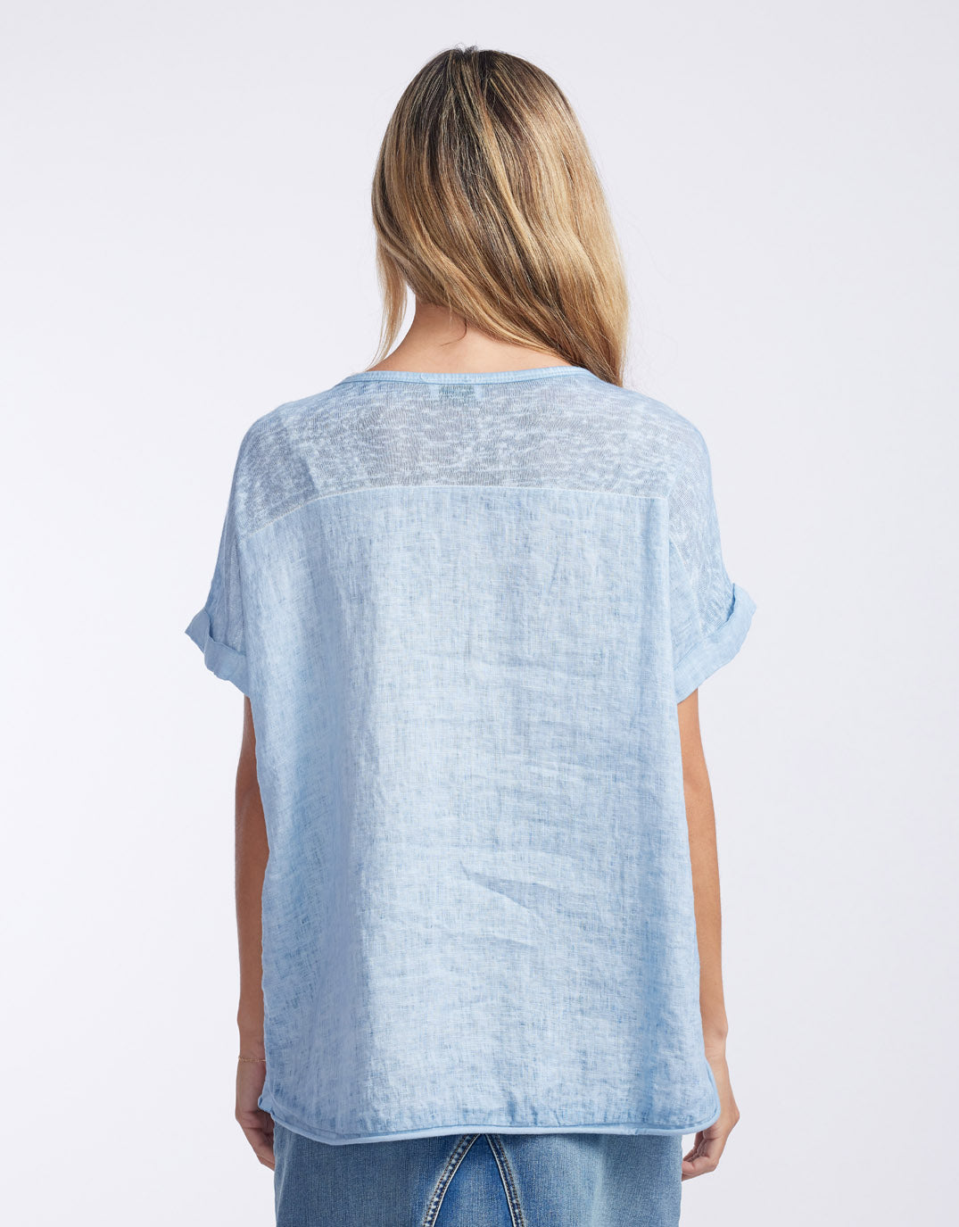 Calypso Linen Short Sleeve Top - Ice Blue