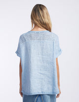 Calypso Linen Short Sleeve Top - Ice Blue