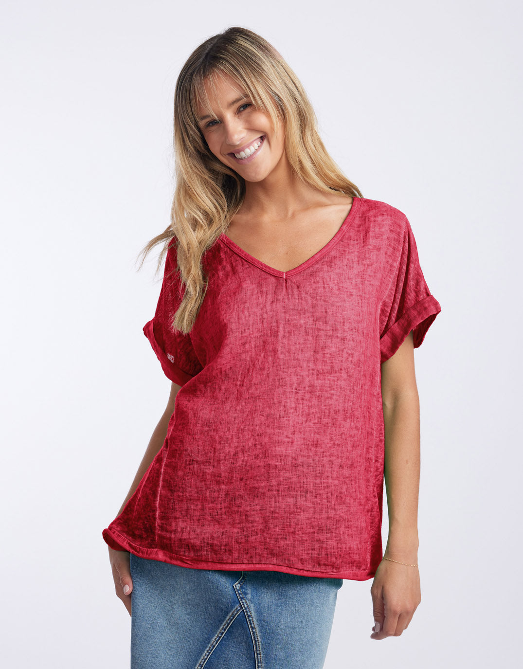 Calypso Linen Short Sleeve Top - India Rust