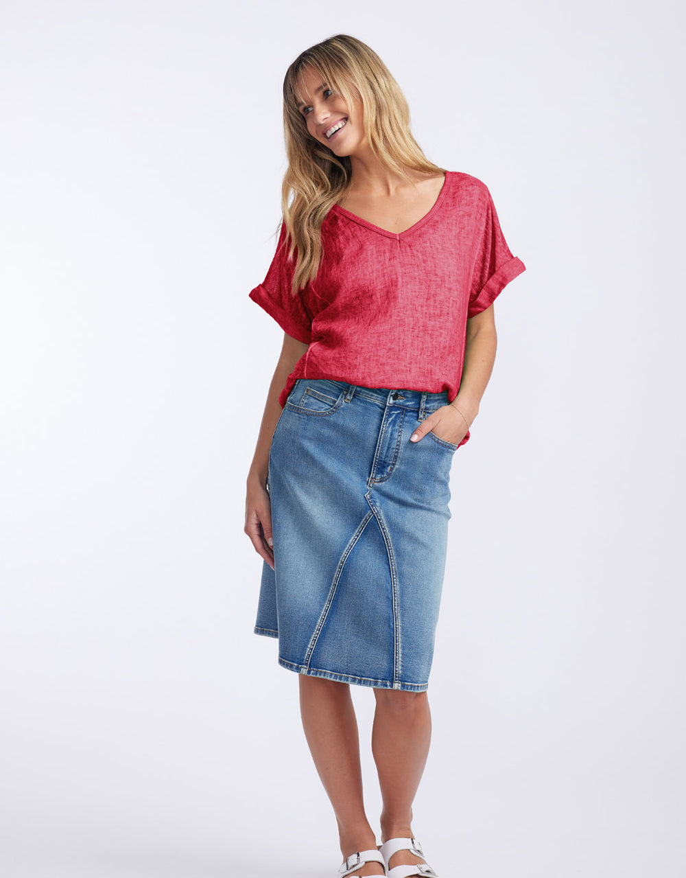 Calypso Linen Short Sleeve Top - India Rust