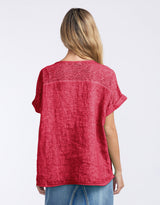 Calypso Linen Short Sleeve Top - India Rust