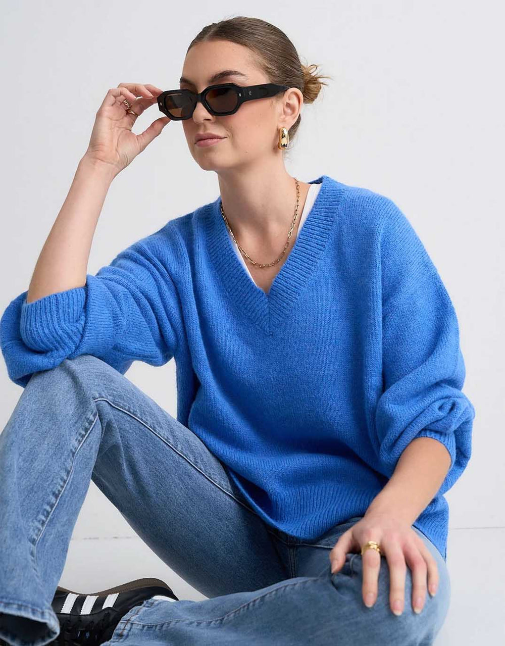 Harvest V Neck Knit - Azure Blue