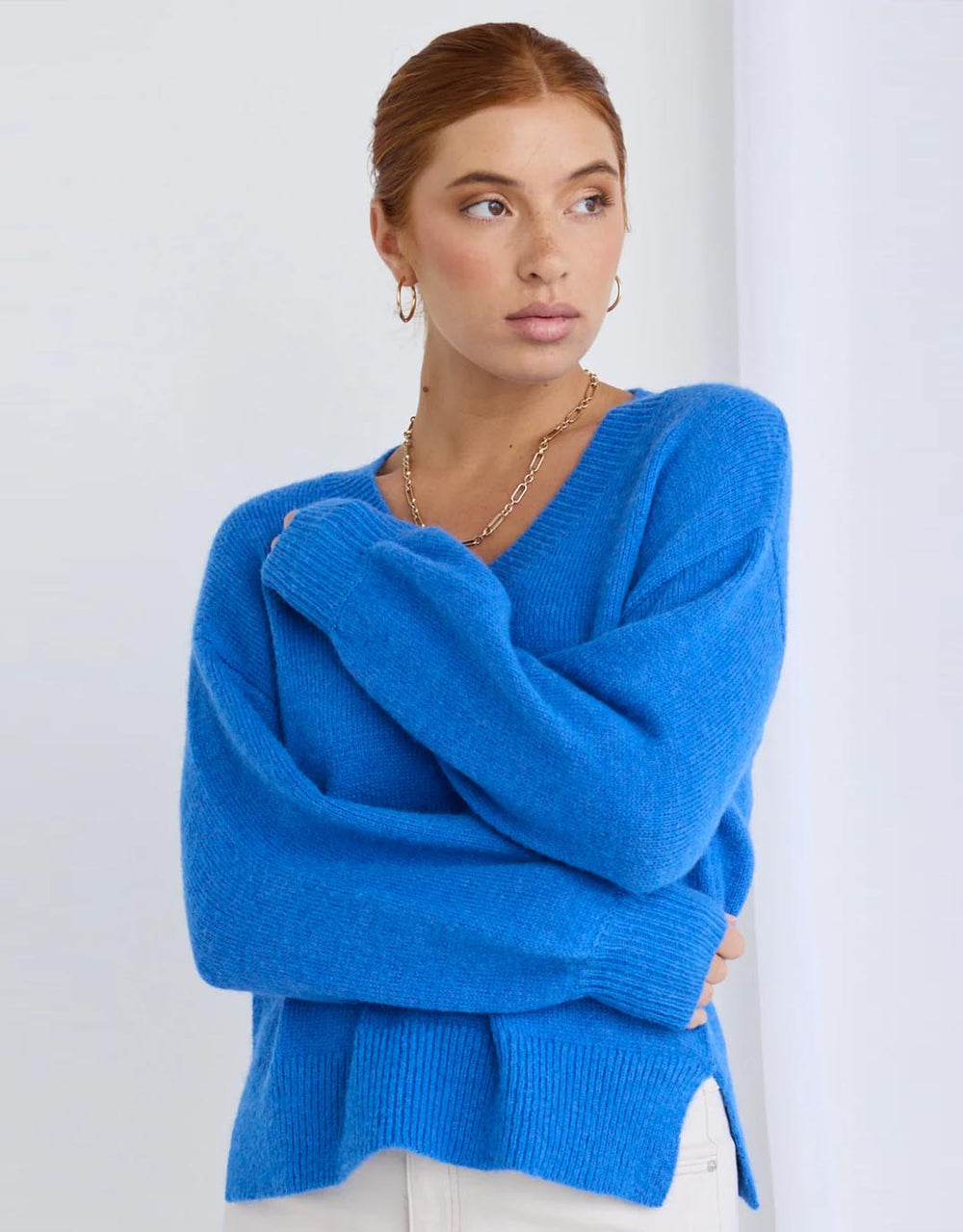 Harvest V Neck Knit - Azure Blue