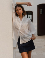 Ornamental Lace Insert Pintuck Shirt - White