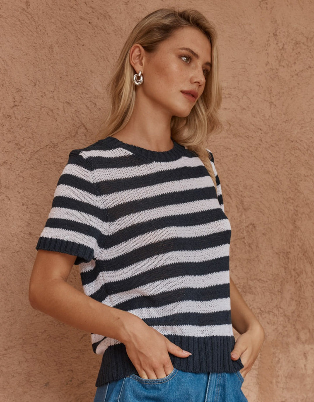 Jules Stripe Tee - Navy/White