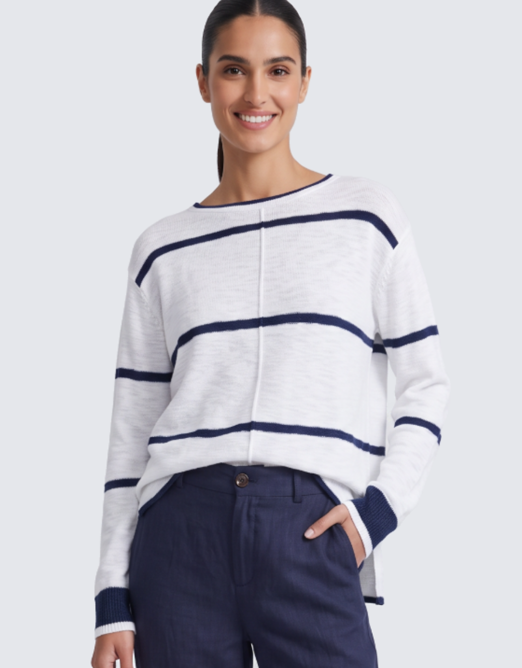 Kaia Knit Top - White/Navy Stripe