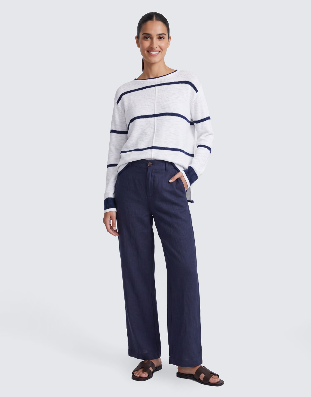 Kaia Knit Top - White/Navy Stripe