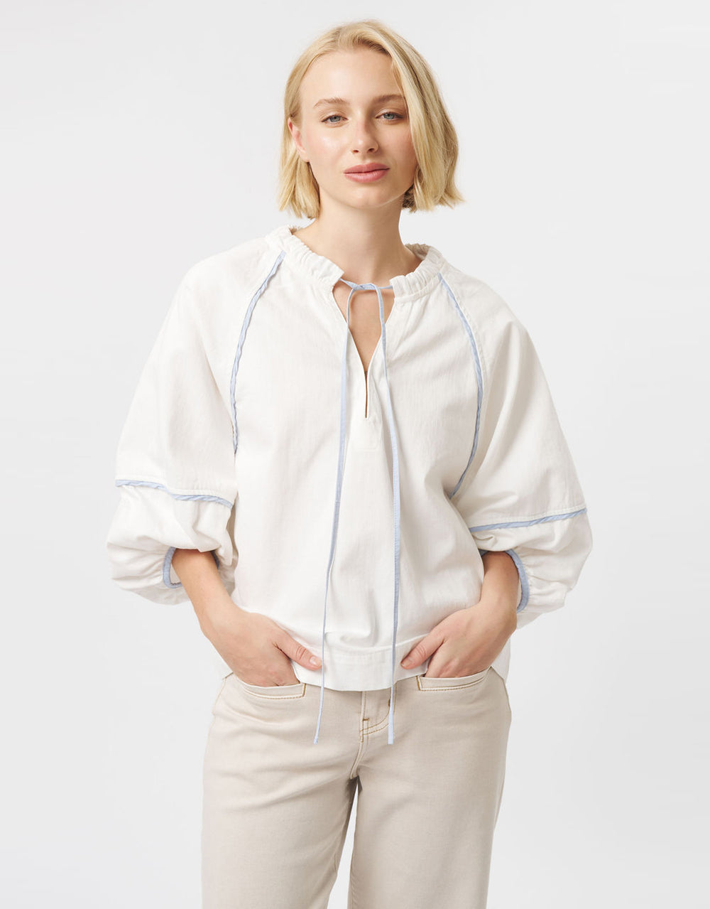 Joanne Denim Shirt - White/Blue Trim