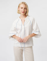 Joanne Denim Shirt - White/Blue Trim