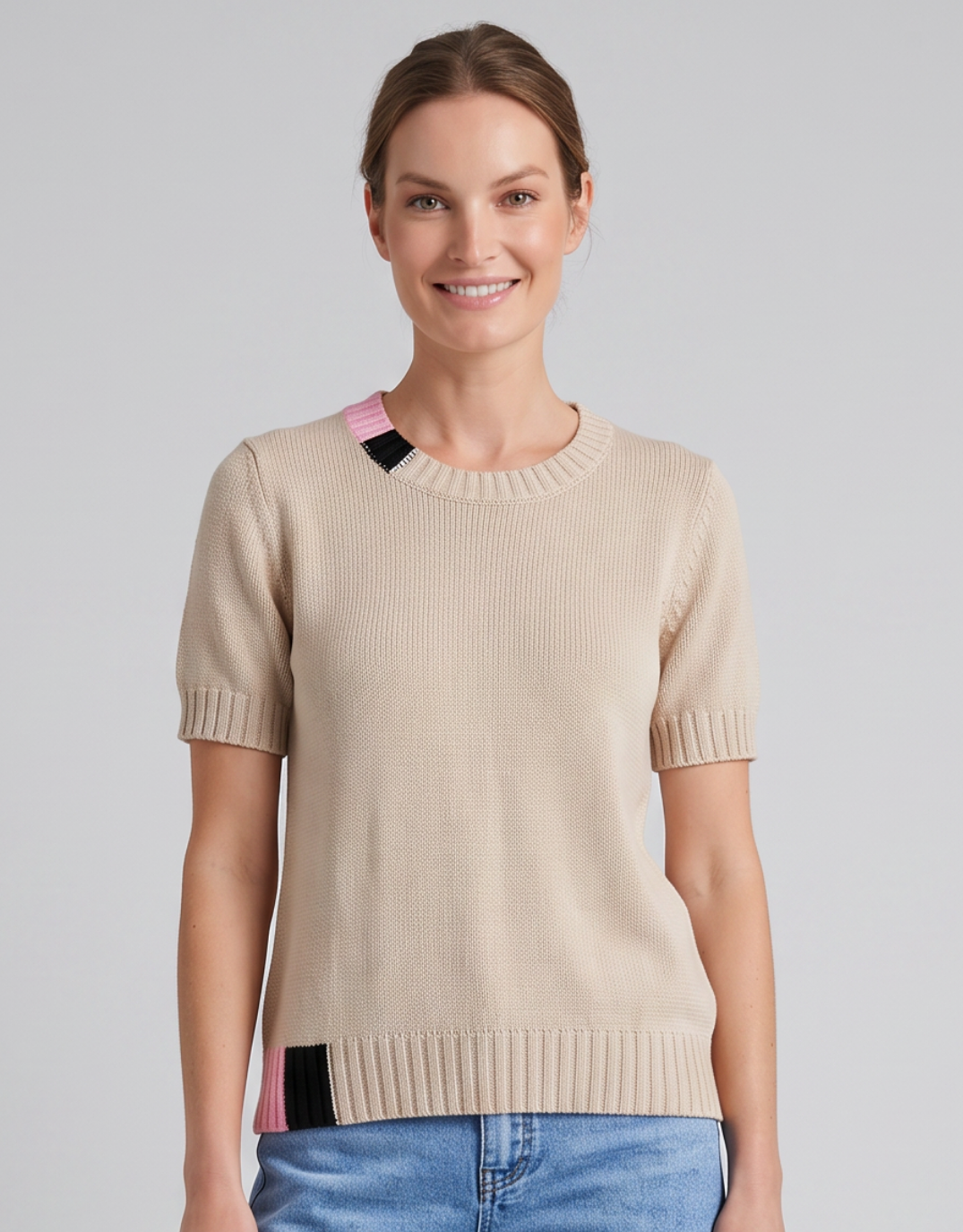 Knit Top - Sand/Pink/Blue