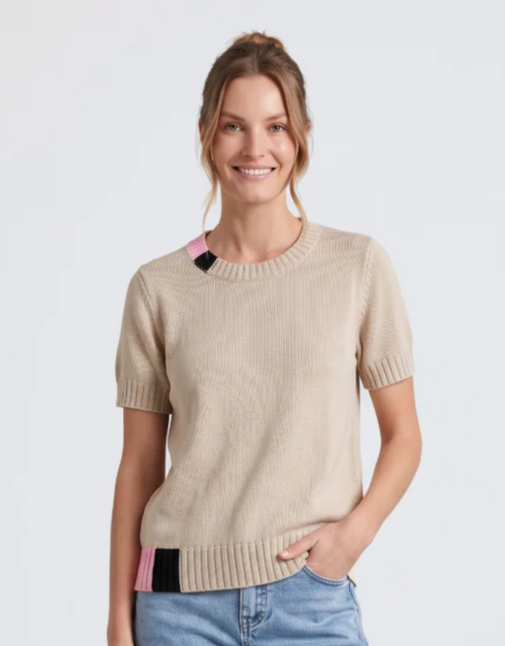 Knit Top - Sand/Pink/Blue
