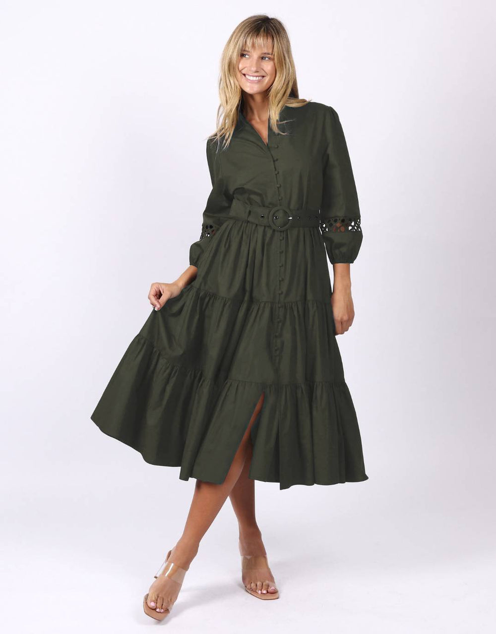 leoni-gabrielle-midi-dress-khaki-womens-clothing