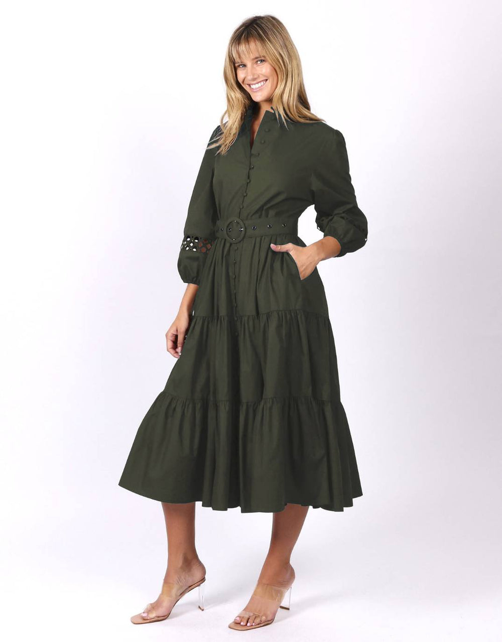 leoni-gabrielle-midi-dress-khaki-womens-clothing