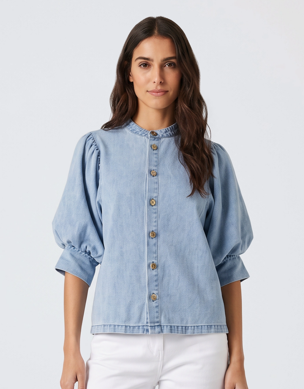 Lila Denim Balloon Shirt - Light Wash