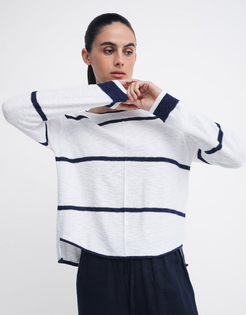 Kaia Knit Top - White/Navy Stripe