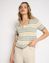 Solene Stripe Button Top - Dusty Aqua