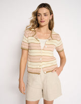 Solene Stripe Button Top - Dusty Pink