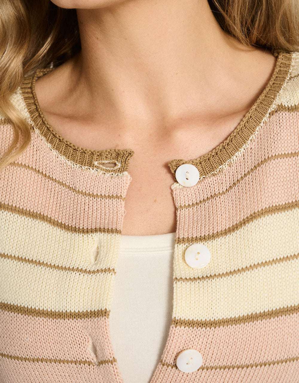Solene Stripe Button Top - Dusty Pink