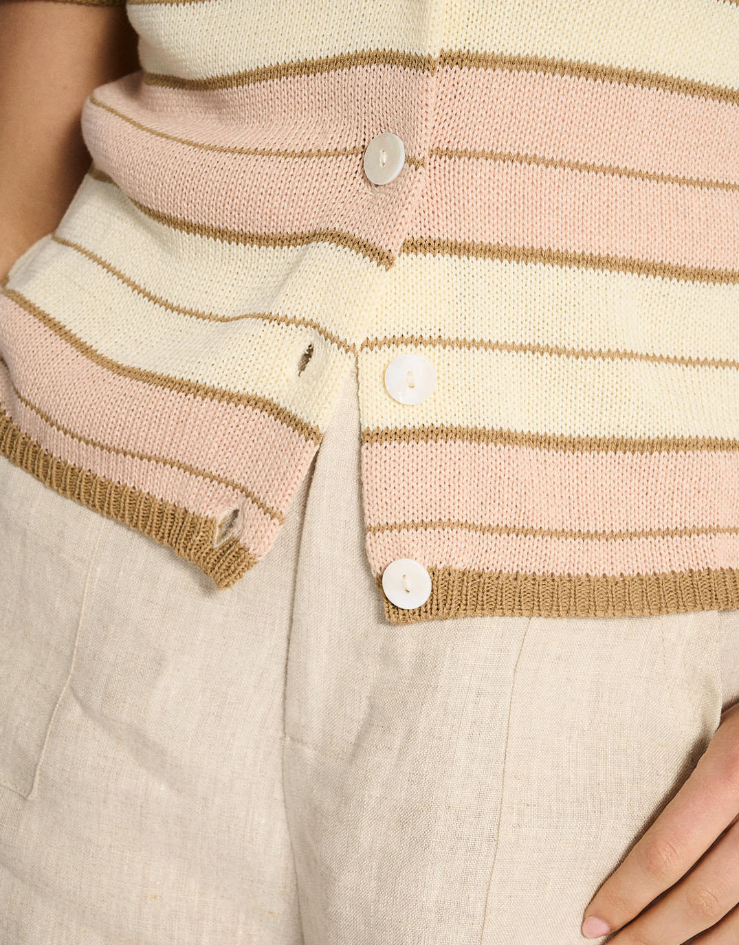 Solene Stripe Button Top - Dusty Pink